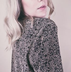 80s Black and Gold Daisy Short Sleeve Top